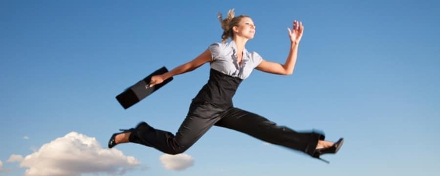 Business woman running to get quick life insurance